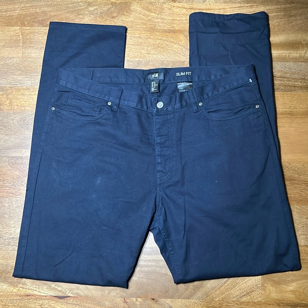 🔵 NWT Men’s H&M Dark Blue Slim Fit Cotton Chinos size 36